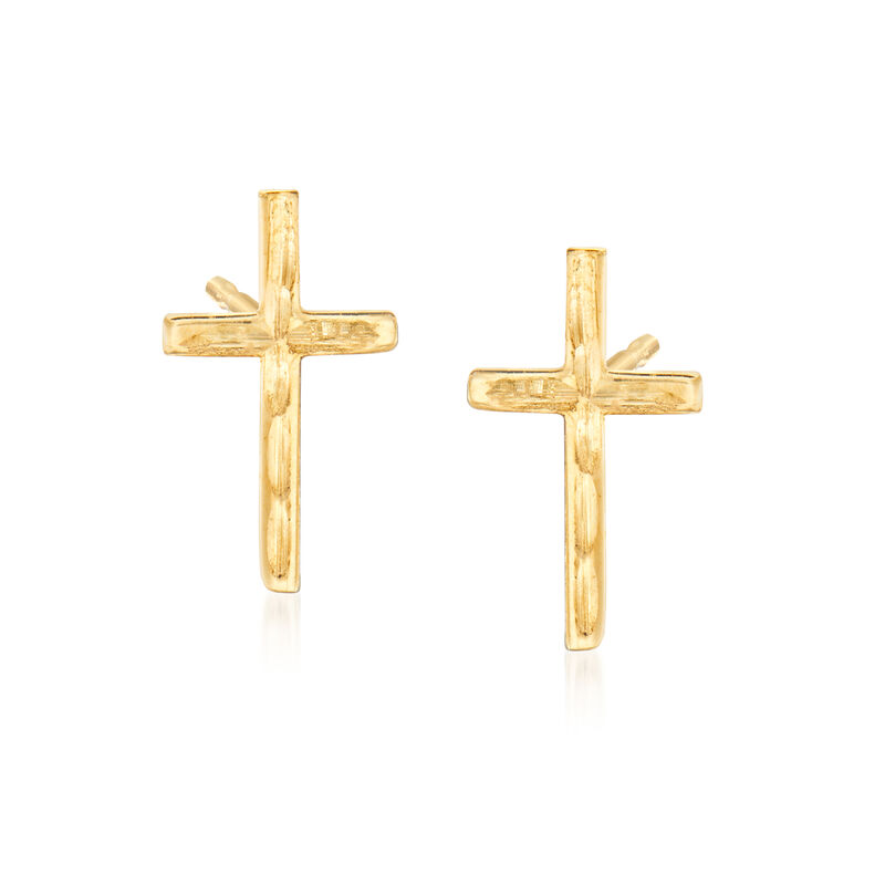 14kt Yellow Gold Cross Stud Earrings image number 0
