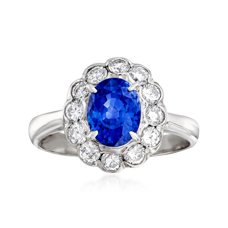 C. 2000 Vintage 1.71 Carat Sapphire and .63 ct. t.w. Diamond Ring in Platinum image number 0