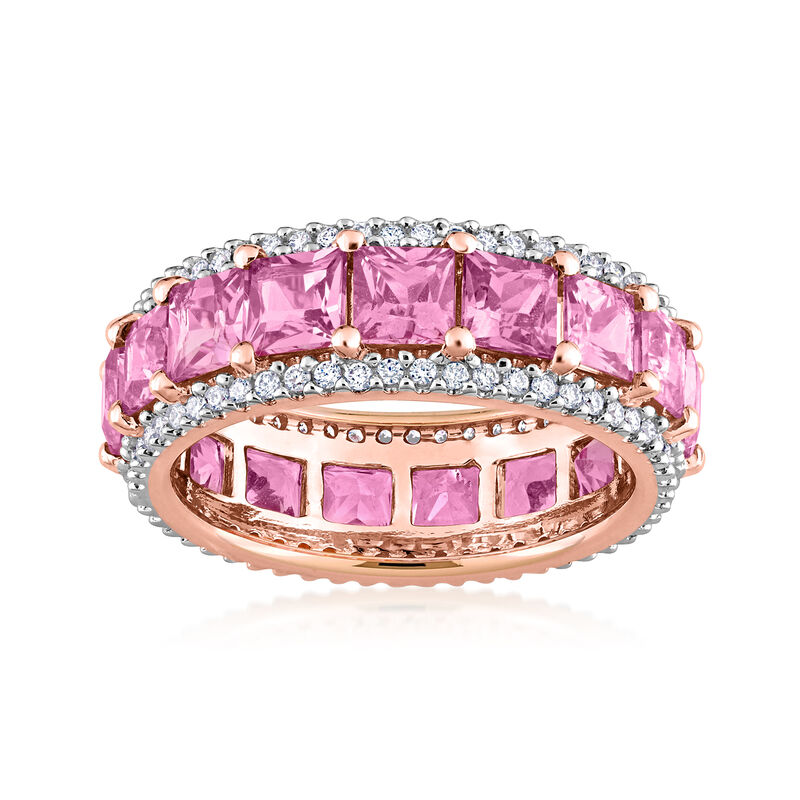 5.75 ct. t.w. Pink Sapphire and .64 ct. t.w. Diamond Eternity Band in 14kt Rose Gold image number 0