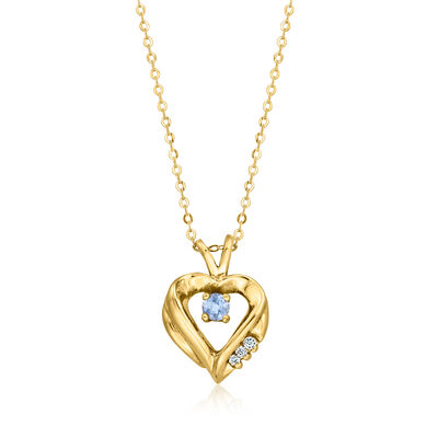 C. 1990 Vintage .10 Carat Iolite Heart Pendant Necklace with CZs in 10kt Yellow Gold