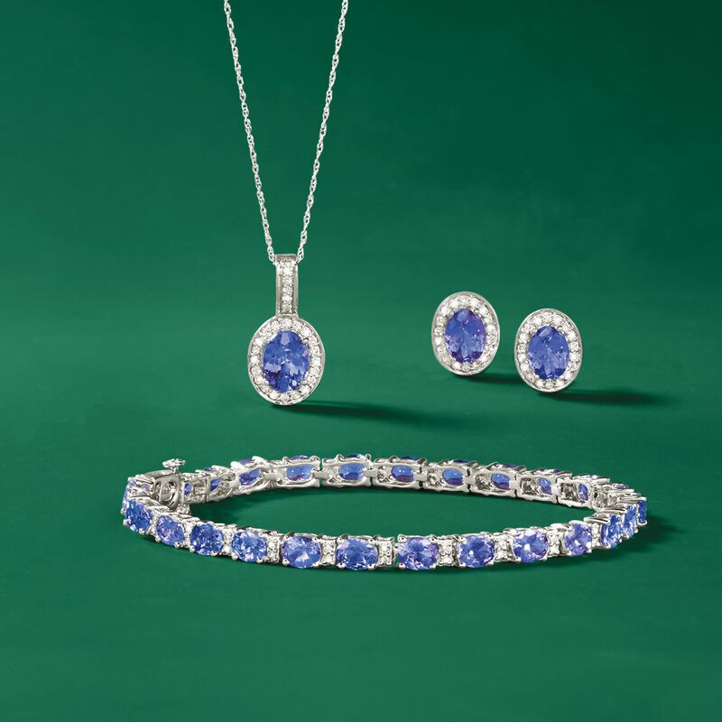 1.15 Carat Tanzanite and .21 ct. t.w. Diamond Pendant Necklace in 14kt White Gold. 18&quot; image number 5