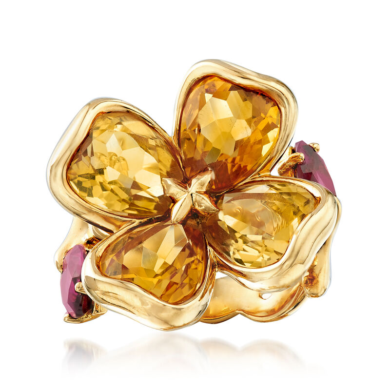 C. 2000 Vintage Chanel 7.00 ct. t.w. Citrine and 1.40 ct. t.w. Rhodolite Garnet Flower Ring in 18kt Yellow Gold. Size 6 image number 0