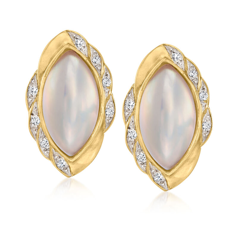 C. 1980 Vintage Cultured Mabe Pearl Earrings with .25 ct. t.w. Diamonds in 18kt Yellow Gold image number 0