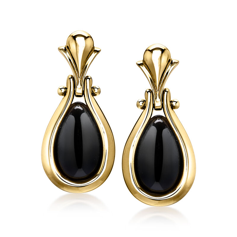 C. 1980 Vintage Onyx Drop Earrings in 14kt Yellow Gold image number 0