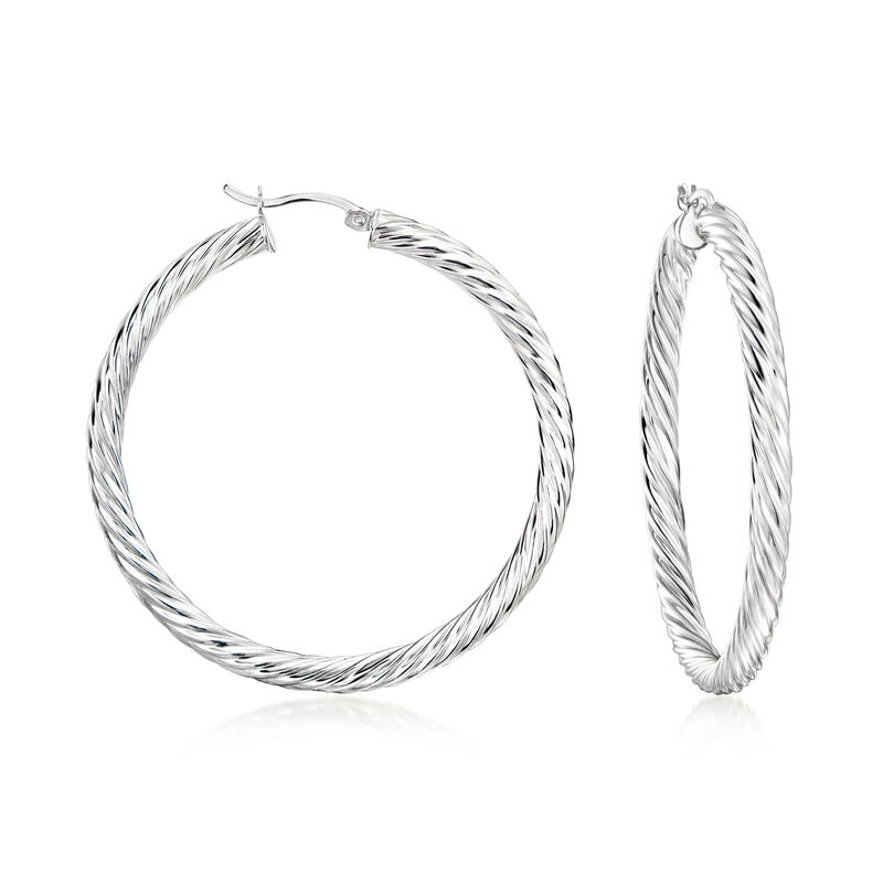 Sterling Silver Twisted Hoop Earrings. 2&quot; image number 0