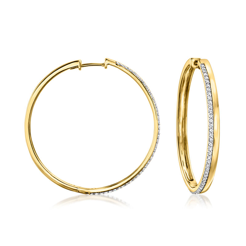 .50 ct. t.w. Diamond Hoop Earrings in 18kt Gold Over Sterling. 1/2&quot; image number 0
