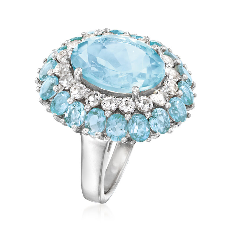 9.74 ct. t.w. Sky Blue Topaz Ring with 1.30 ct. t.w. White Topaz in Sterling Silver image number 2
