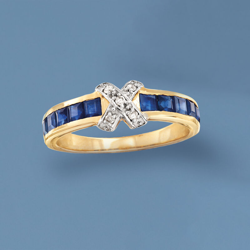 1.20 ct. t.w. Sapphire X Ring with Diamond Accents in 14kt Yellow Gold image number 3