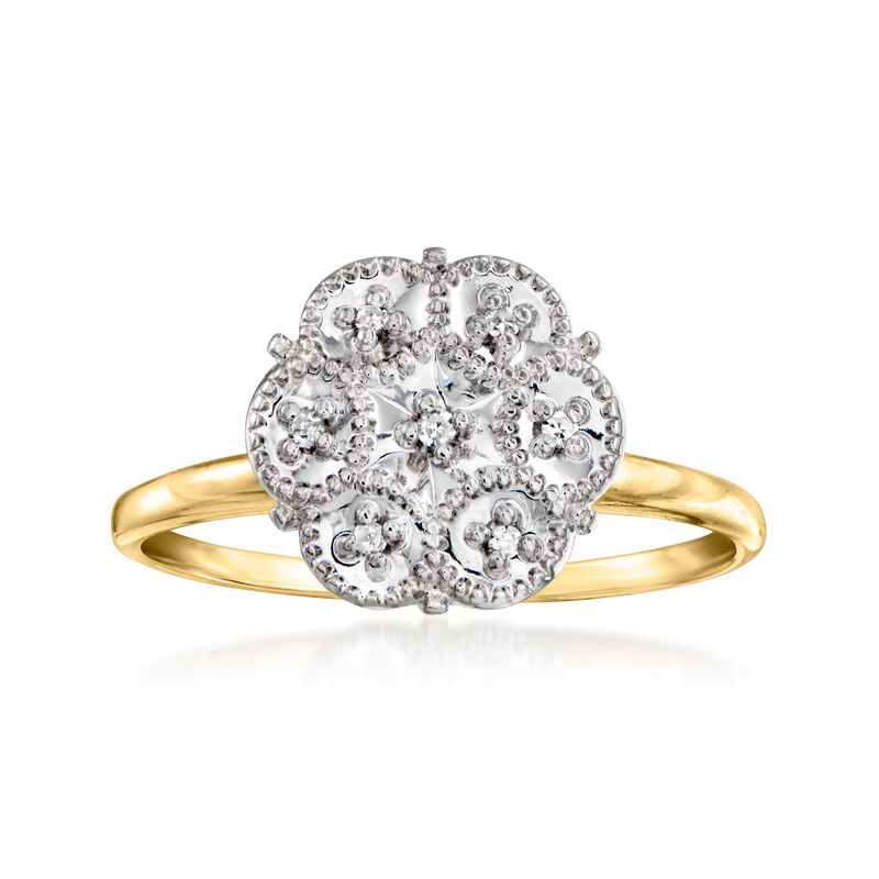 C. 1990 Vintage Diamond Cluster Ring in 10kt Yellow Gold. Size 5 image number 0