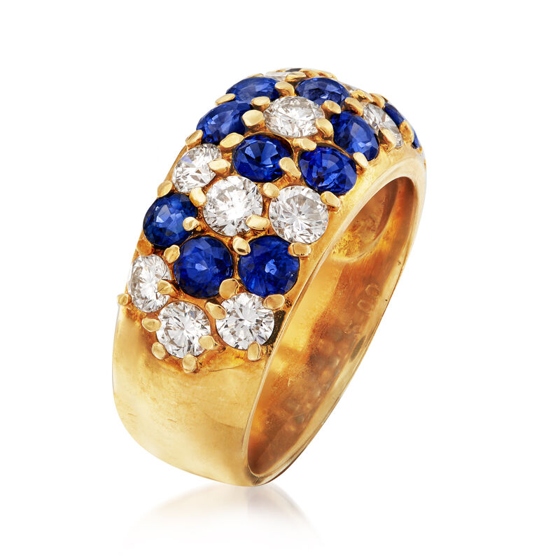 C. 1980 Vintage 2.00 ct. t.w. Sapphire and 1.41 ct. t.w. Diamond Flower Ring in 18kt Yellow Gold. Size 6.5 image number 2