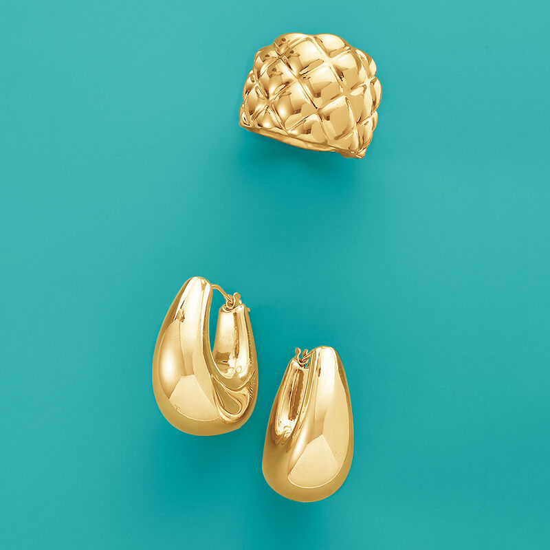 Andiamo 14kt Yellow Gold Puffed Hoop Earrings. 1&quot; image number 5
