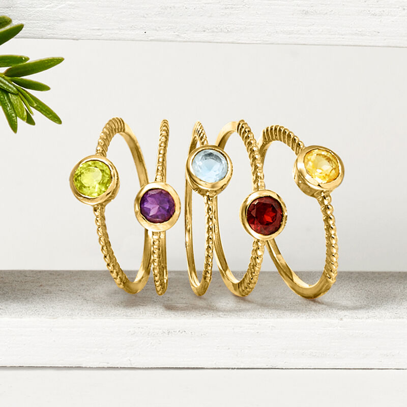 1.60 ct. t.w. Multi-Gemstone Jewelry Set: Five Rings in 18kt Gold Over Sterling image number 5