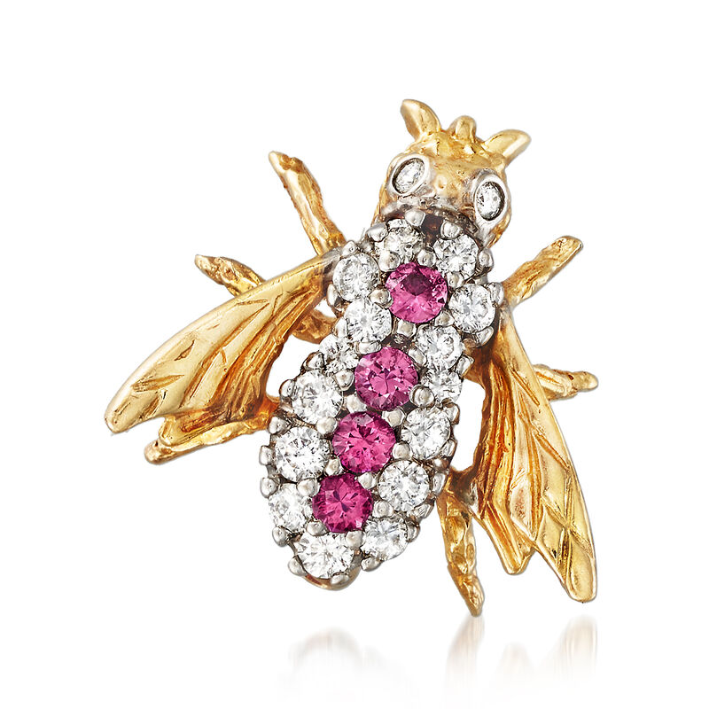 C. 1980 Vintage .45 ct. t.w. Diamond and .35 ct. t.w. Ruby Bee Pin in 14kt Yellow Gold image number 0