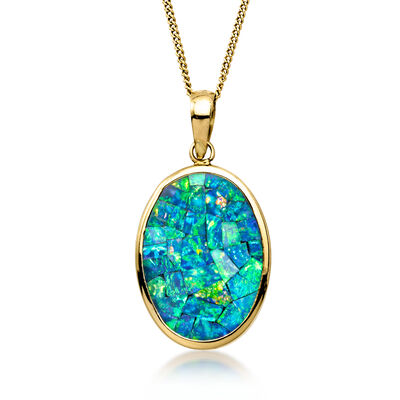 C. 1990 Vintage Black Opal and Onyx Reversible Pendant Necklace in 14kt Yellow Gold