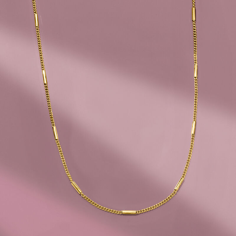 Italian 18kt Gold Vermeil Bar and Curb-Link Station Necklace. 16&quot; image number 2