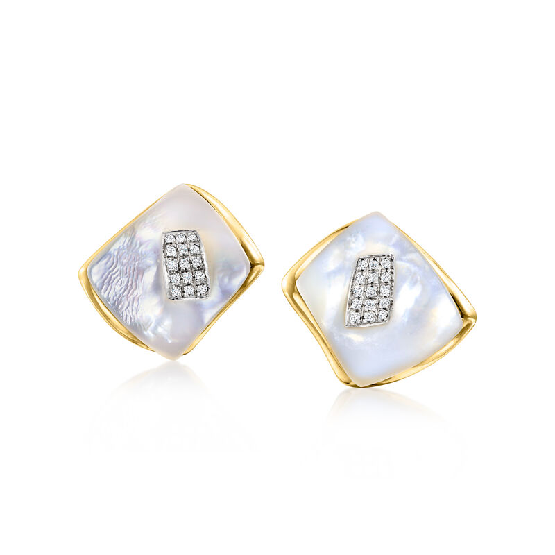 C. 1990 Vintage Talento Mother-of-Pearl and .35 ct. t.w. Diamond Earrings in 18kt Yellow Gold image number 0