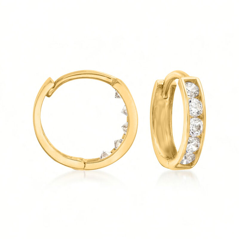 Child's .15 ct. t.w. CZ Hoop Earrings in 14kt Yellow Gold. 3/8&quot; image number 0