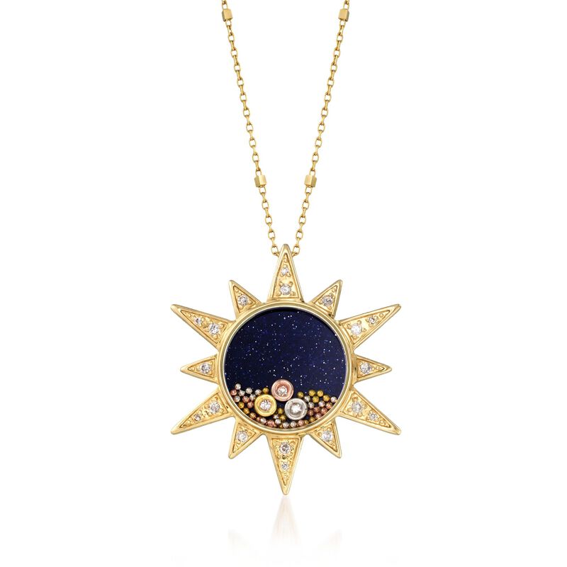 Blue Sandstone and .15 ct. t.w. Diamond Sun Pendant Necklace in 14kt Yellow Gold image number 0