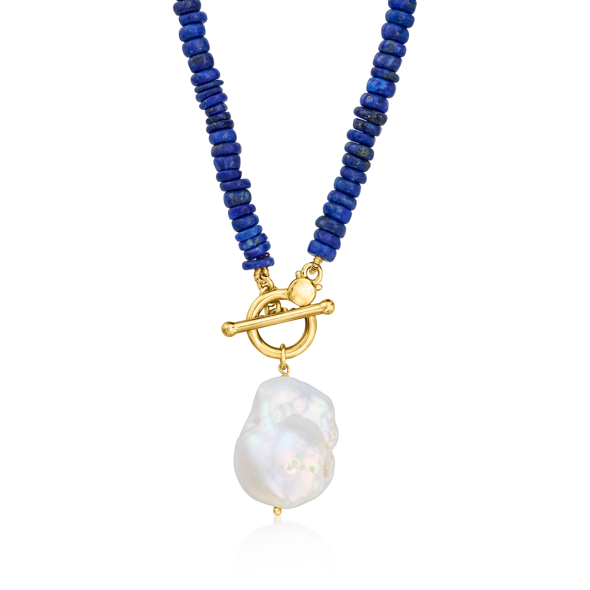 13-15mm Cultured Baroque Pearl and 4.5-5mm Lapis Bead Toggle