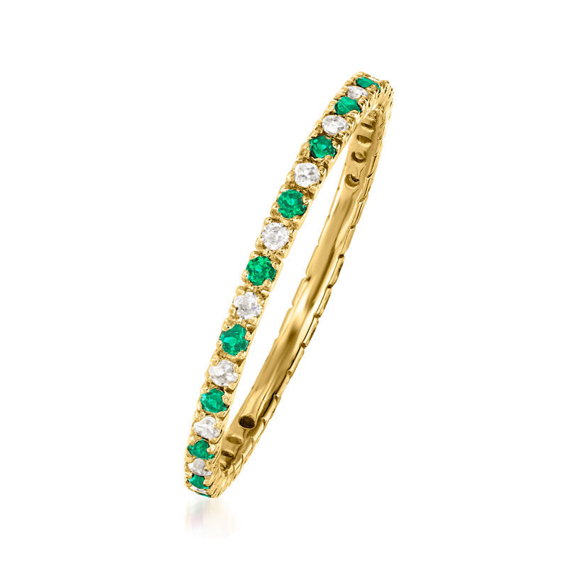 .15 ct. t.w. Emerald and .13 ct. t.w. Diamond Eternity Band in 14kt Yellow Gold image number 1