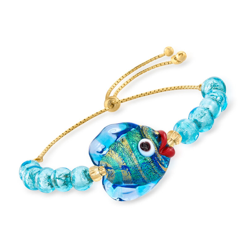 Italian Multicolored Murano Glass Fish and Bead Bolo Bracelet with 18kt Gold Over Sterling image number 0
