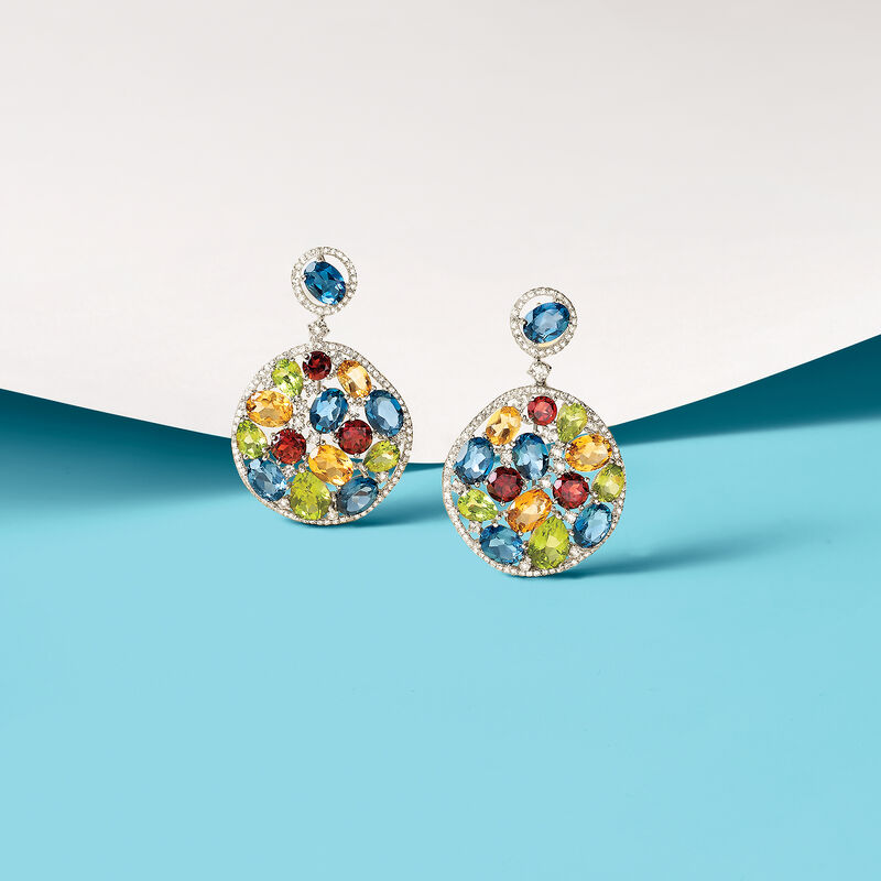 37.20 ct. t.w. Multi-Gemstone Drop Earrings in Sterling Silver image number 2