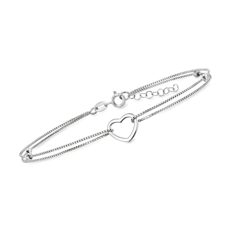 Sterling Silver Heart and Bead Anklet. 9&quot; image number 2