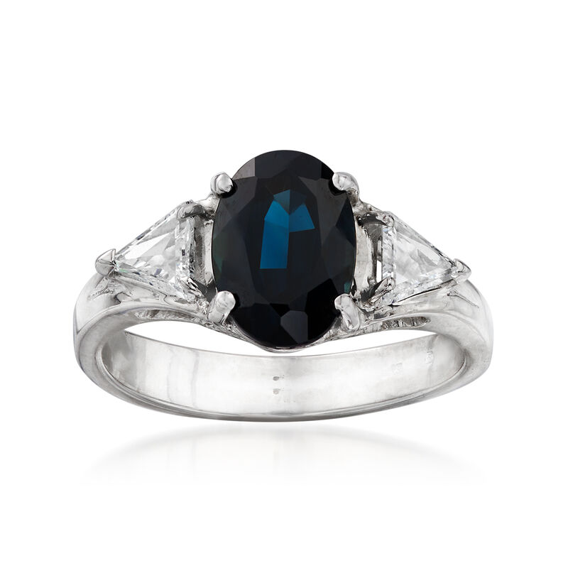 C. 1980 Vintage 2.12 Carat Sapphire and .50 ct. t.w. Diamond Ring in 18kt White Gold image number 0