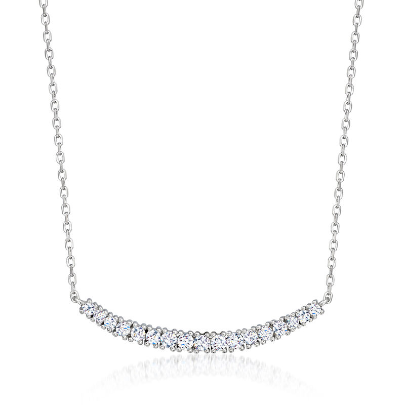 Italian .60 ct. t.w. CZ Curved Bar Necklace in Sterling Silver. 18" image number 1