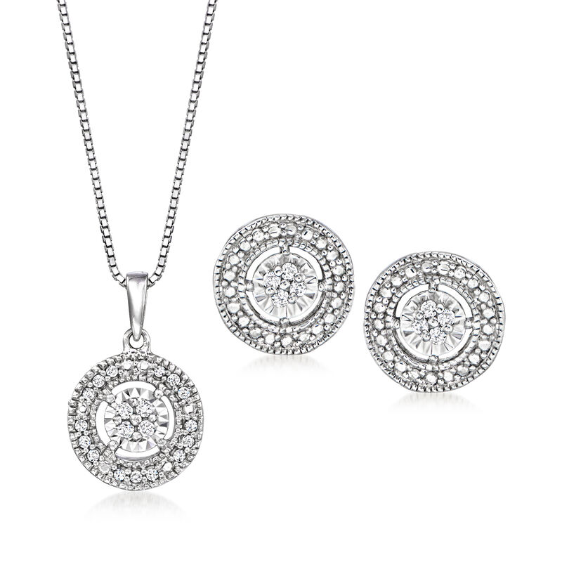 .20 ct. t.w. Diamond Jewelry Set: Circle Earrings and Pendant Necklace in Sterling Silver image number 0