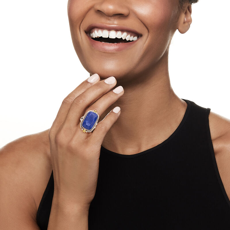 Lapis Roped-Edge Ring in Sterling Silver with 18kt Gold Over Sterling image number 1