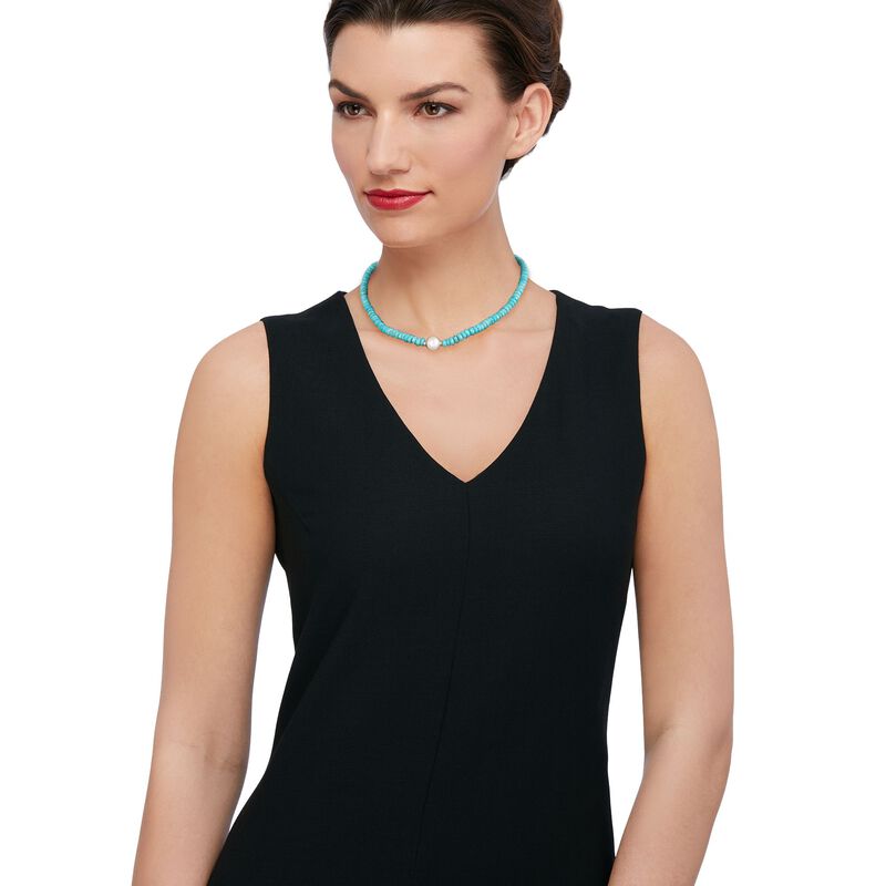Stabilized Turquoise Bead and Cultured Freshwater Pearl Necklace