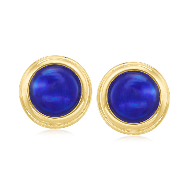 C. 1970 Vintage Blue Enamel Round Clip-On Earrings in 18kt Yellow Gold image number 0