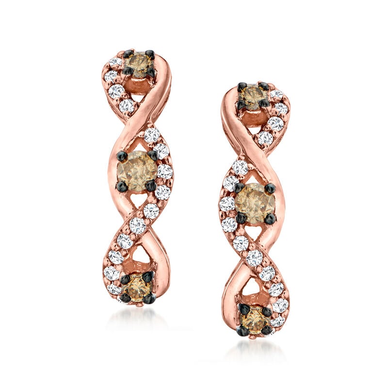 Le Vian .44 ct. t.w. Chocolate and Vanilla Diamond Twisted Earrings in 14kt Strawberry Gold image number 0