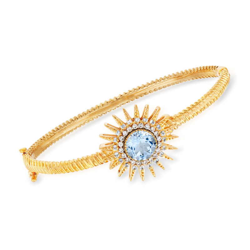 3.70 ct. t.w. Blue Topaz and .26 ct. t.w. Diamond Sun Bracelet in 18kt Gold Over Sterling. 7.5&quot; image number 0