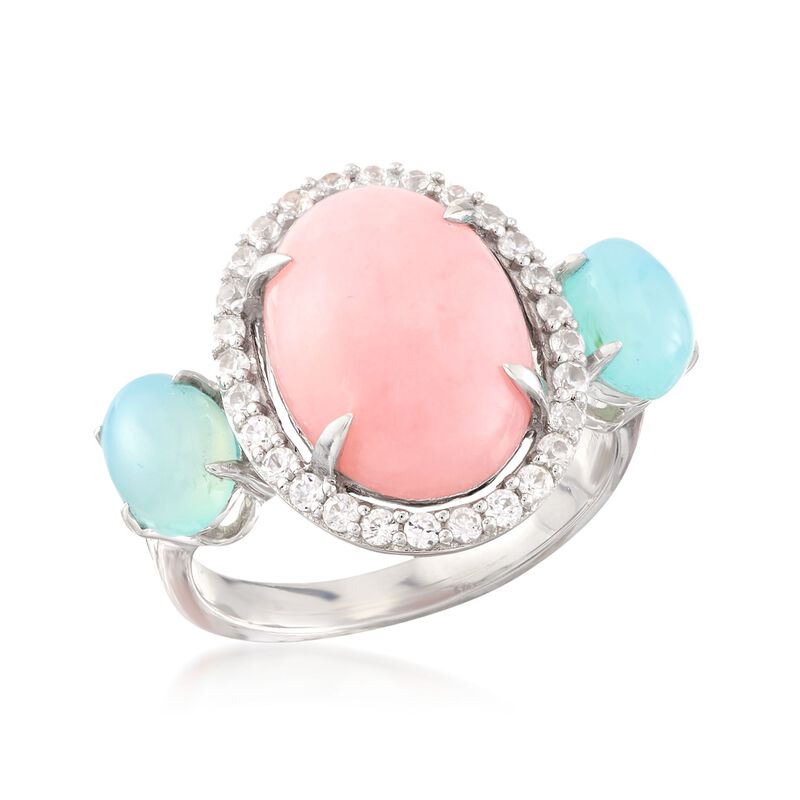Pink Opal and Aqua Chalcedony Ring with .40 ct. t.w. White Zircons in Sterling Silver image number 3