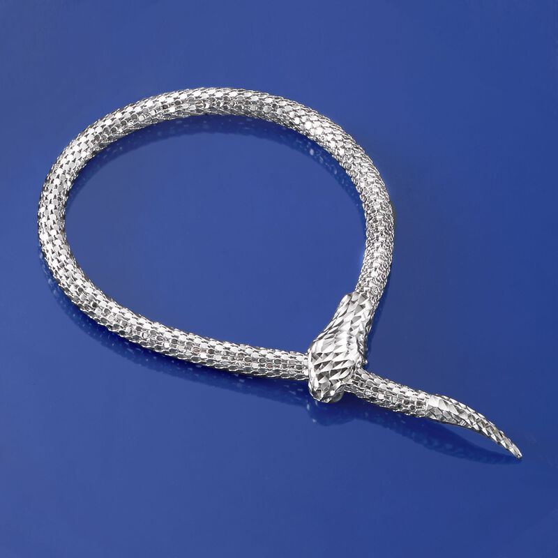 Italian Sterling Silver Diamond-Cut Snake Bracelet. 7&quot; image number 2