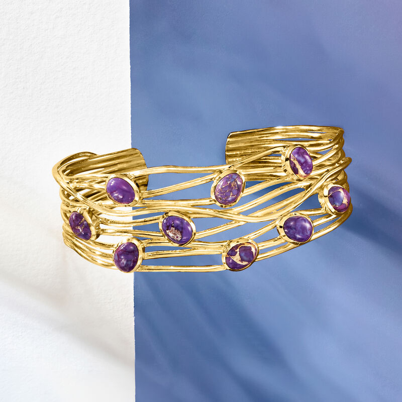 Purple Turquoise Highway Cuff Bracelet in 18kt Gold Over Sterling image number 2