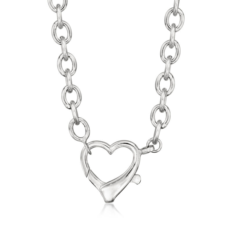 Sterling Silver Oversized Heart Lobster Clasp Necklace image number 0