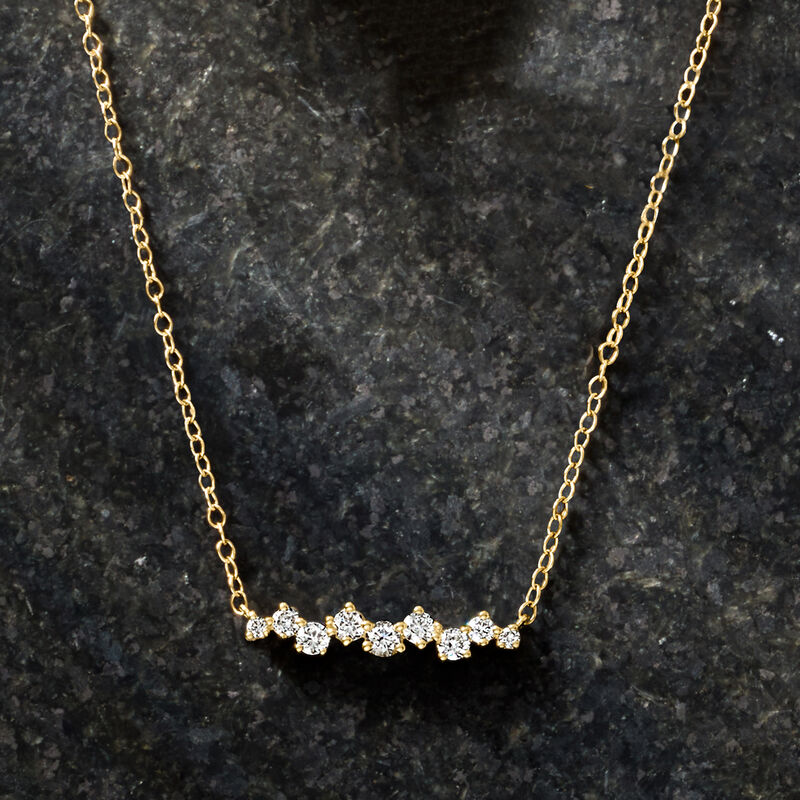 .25 ct. t.w. Lab-Grown Diamond Zigzag Necklace in 14kt Yellow Gold. 16"