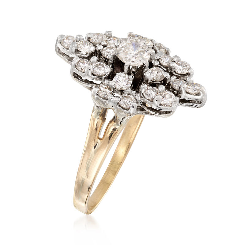 C. 1980 Vintage 1.10 ct. t.w. Diamond Cluster Ring in 14kt Yellow Gold image number 2