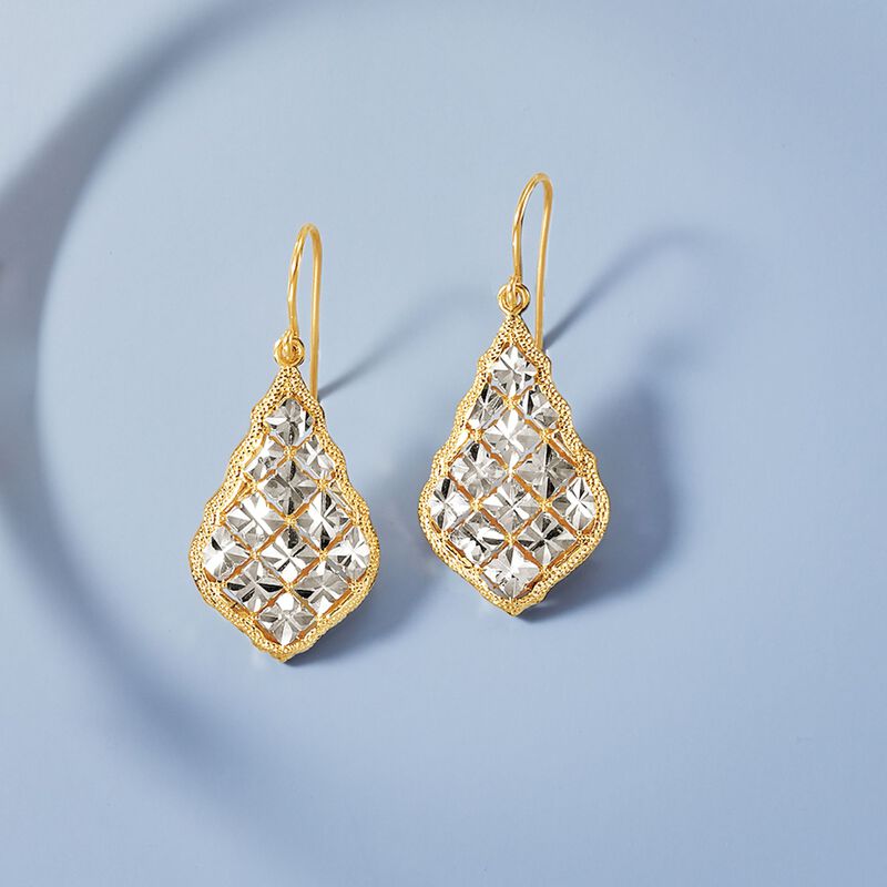 14kt Two-Tone Gold Diamond-Cut Drop Earrings image number 2