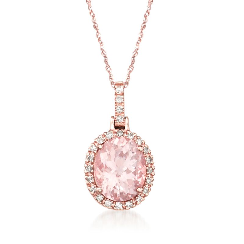 3.30 Carat Morganite and .20 ct. t.w. Diamond Pendant Necklace in 14kt Rose Gold image number 0