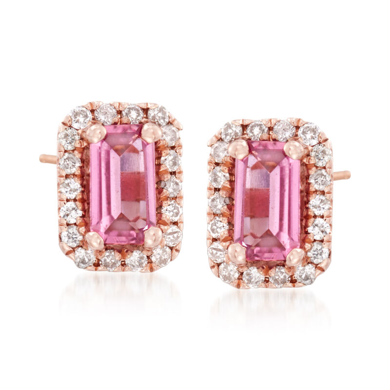 .50 ct. t.w. Pink Tourmaline and .15 ct. t.w. Diamond Stud Earrings in 14kt Rose Gold image number 0
