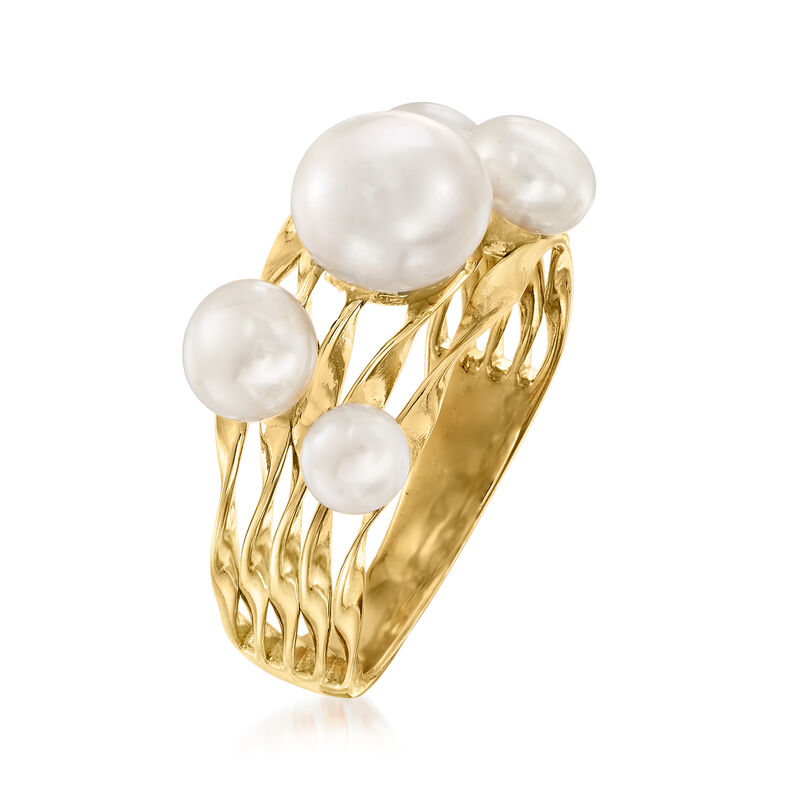 4-7.5mm Cultured Pearl Multi-Row Ring in 18kt Gold Over Sterling image number 2