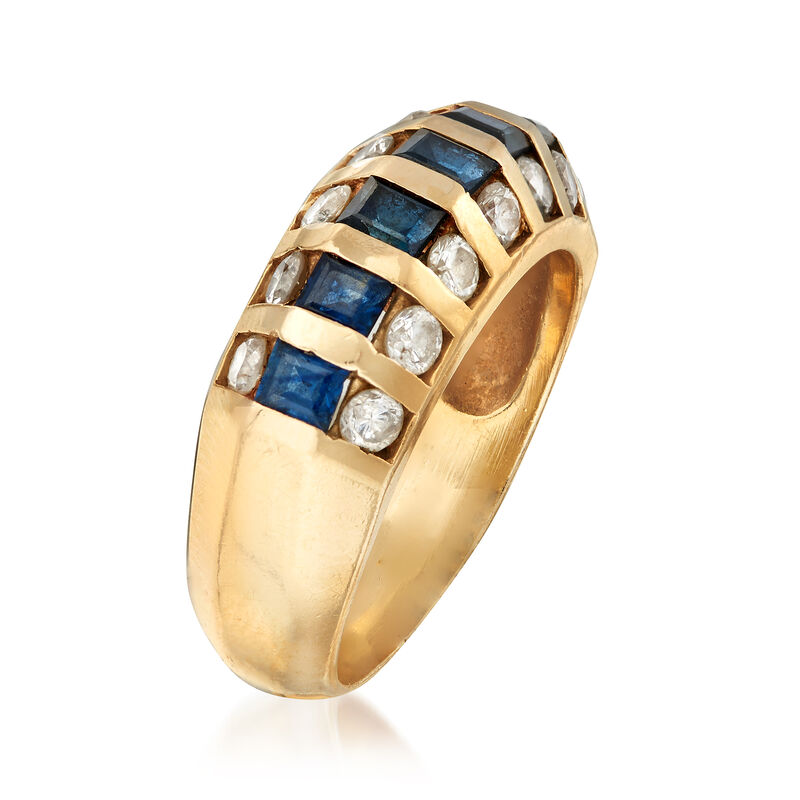 C. 1980 Vintage 1.05 ct. t.w. Sapphire and .85 ct. t.w. Diamond Dome Ring in 14kt Yellow Gold image number 2