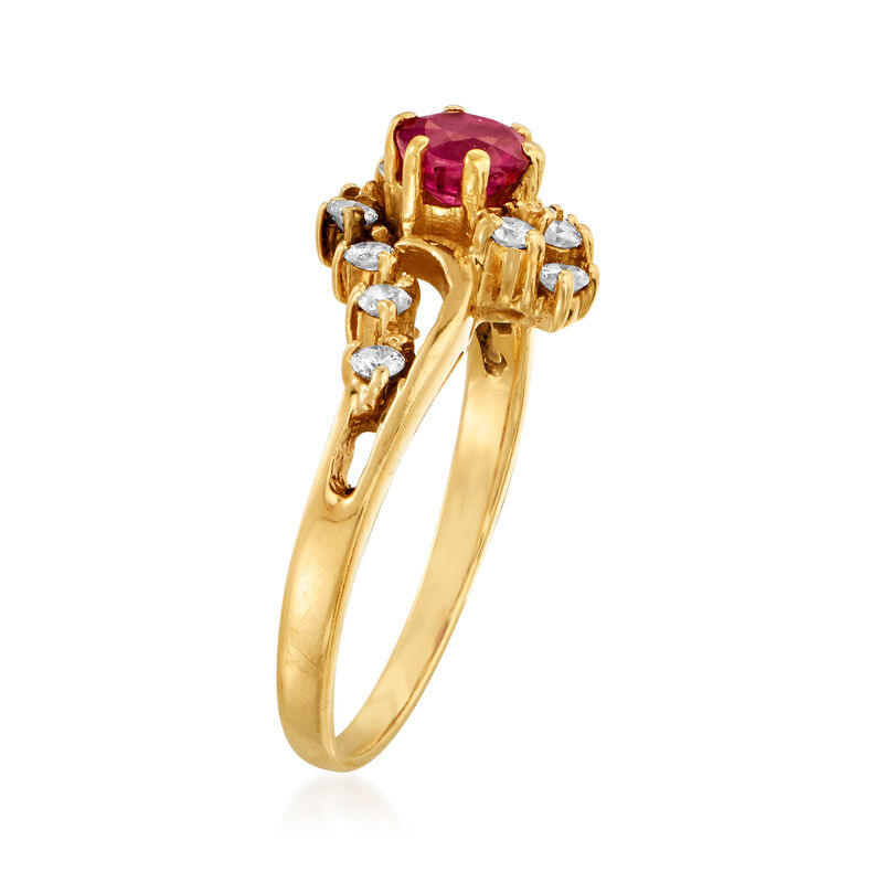 C. 1990 Vintage .50 Carat Ruby and .35 ct. t.w. Diamond Ring in 14kt Yellow Gold image number 2