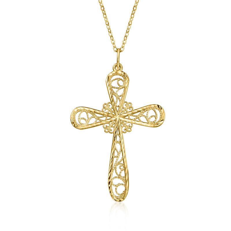 Italian 10kt Yellow Gold Filigree Cross Pendant image number 2