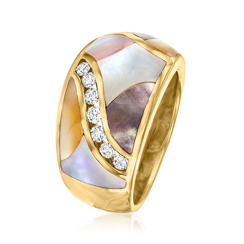 C. 1990 Vintage Asch Grossbardt Multicolored Mother-of-Pearl and .30 ct. t.w. Diamond Wave Ring in 14kt Yellow Gold. Size 6 image number 2
