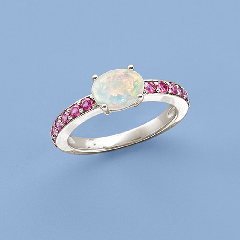 Ethiopian Opal and .70 ct. t.w. Rhodolite Ring in Sterling Silver image number 3